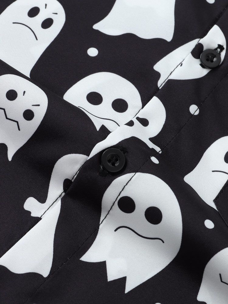 Mężczyźni Halloween Allover Ghost Print Zapinane Na Guziki Koszule Na Co Dzień