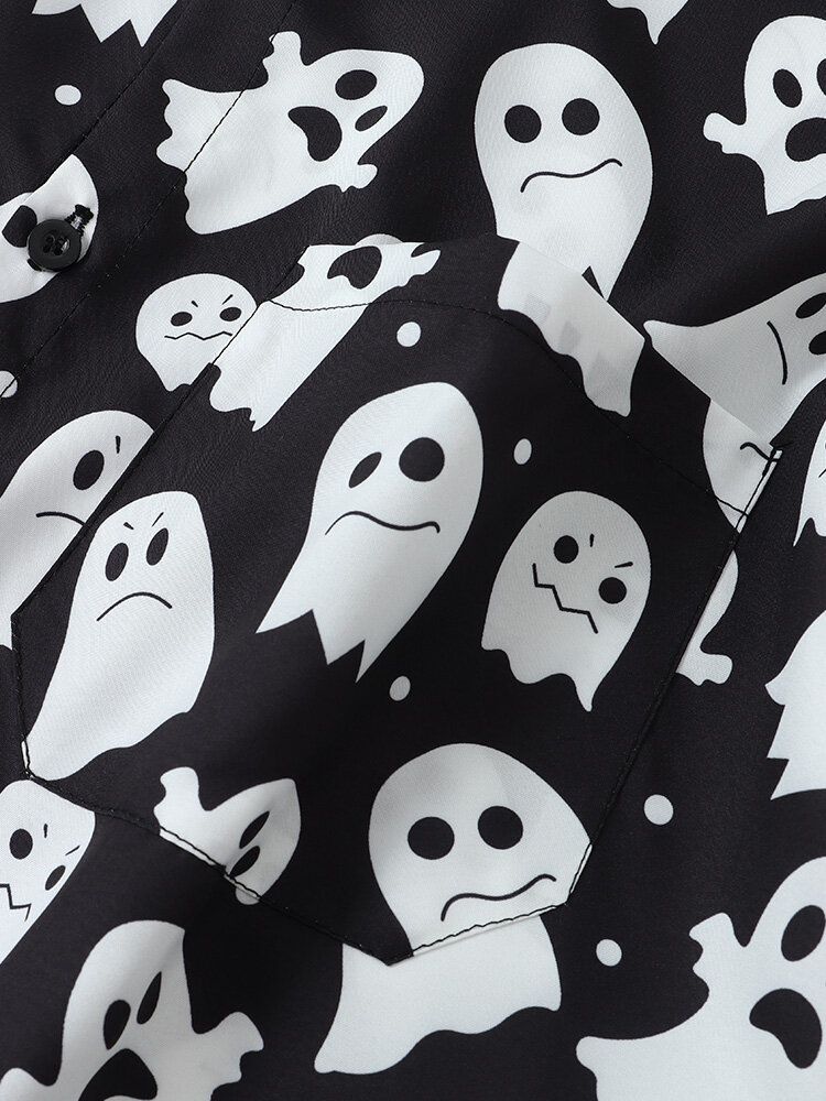 Mężczyźni Halloween Allover Ghost Print Zapinane Na Guziki Koszule Na Co Dzień