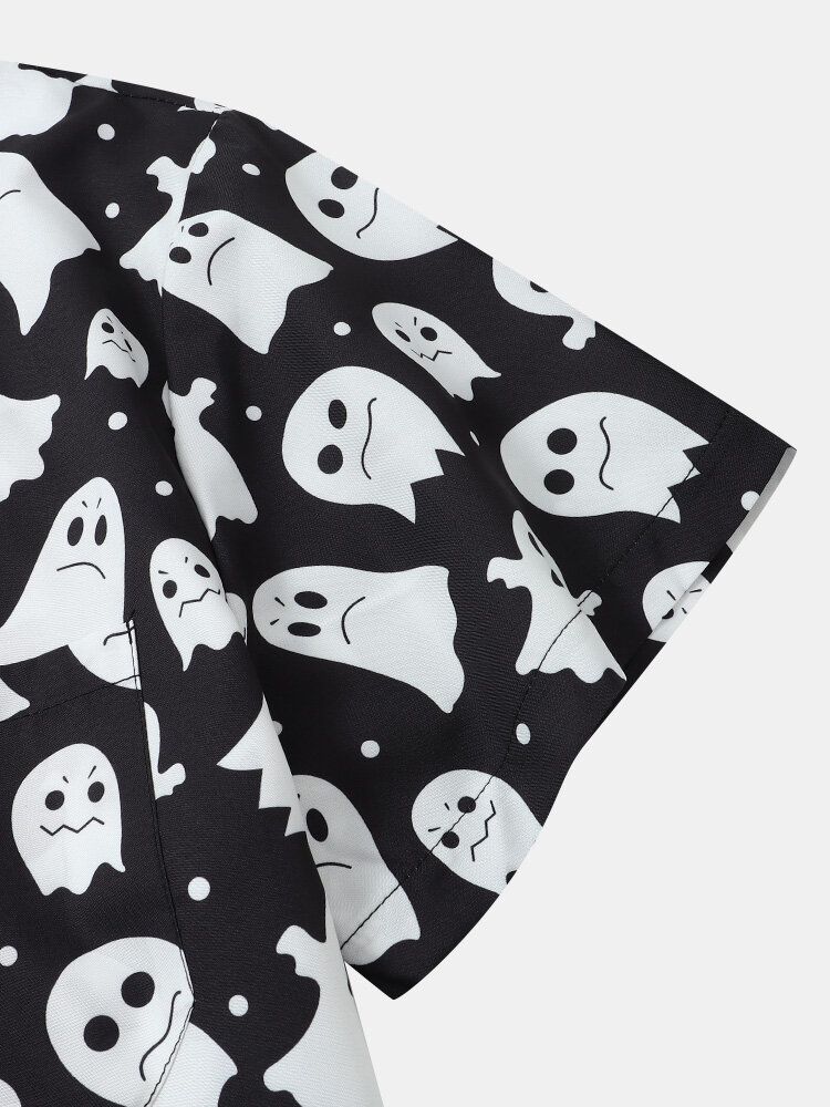 Mężczyźni Halloween Allover Ghost Print Zapinane Na Guziki Koszule Na Co Dzień