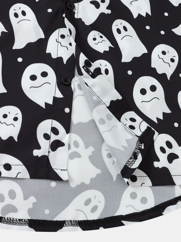 Mężczyźni Halloween Allover Ghost Print Zapinane Na Guziki Koszule Na Co Dzień