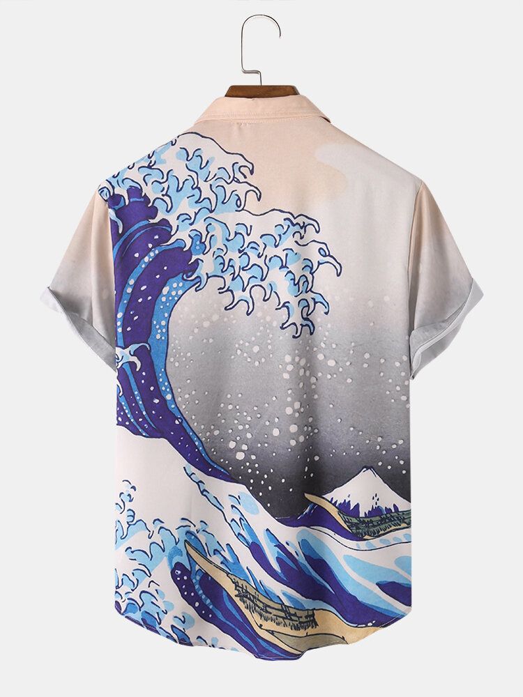 Mężczyźni Ukiyoe Landscape Mountain Print Casual Lapel Casual Shirts