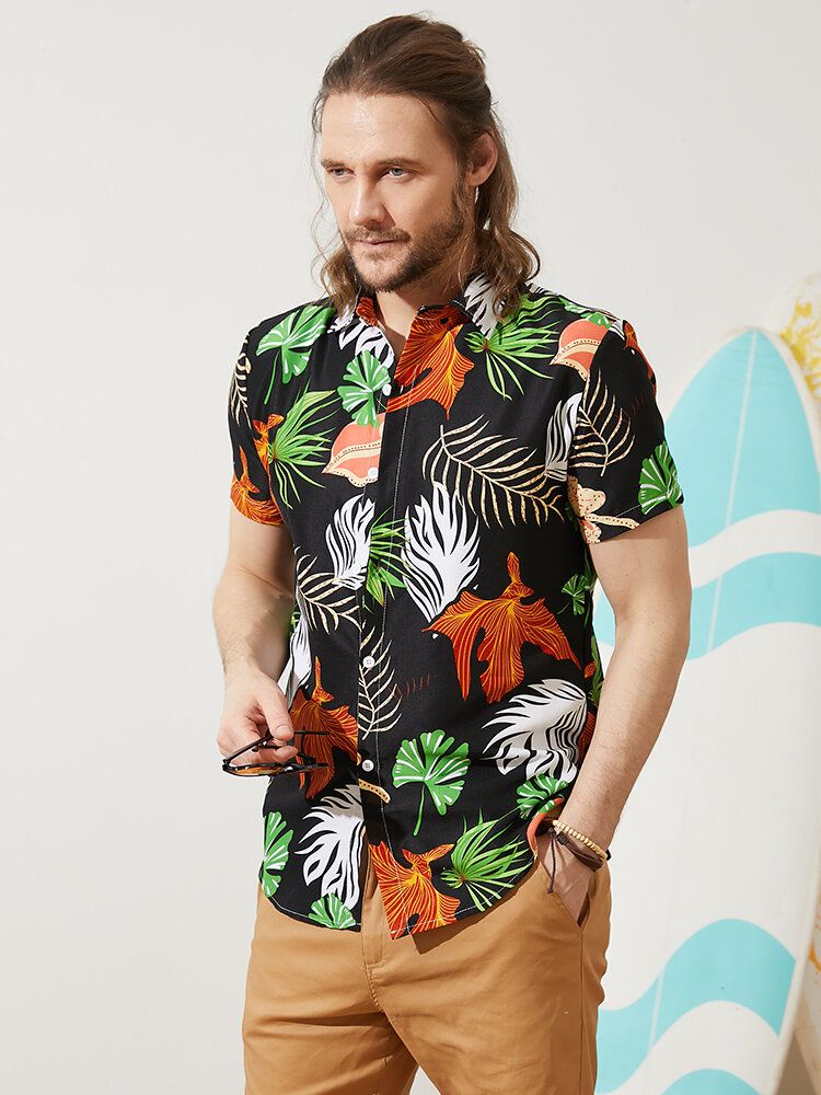 Mężczyźni Vintage Tropical Leaf Multi Color All Matched Short Sleeve Casual Shirts