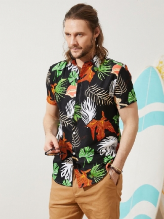 Mężczyźni Vintage Tropical Leaf Multi Color All Matched Short Sleeve Casual Shirts