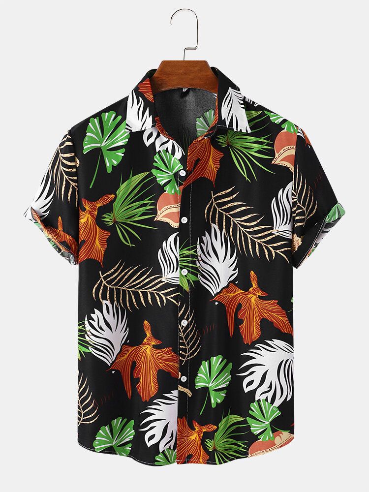 Mężczyźni Vintage Tropical Leaf Multi Color All Matched Short Sleeve Casual Shirts