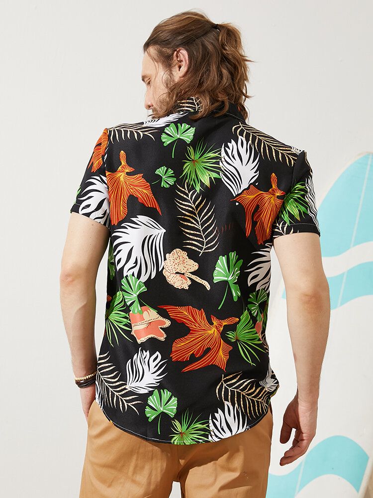 Mężczyźni Vintage Tropical Leaf Multi Color All Matched Short Sleeve Casual Shirts