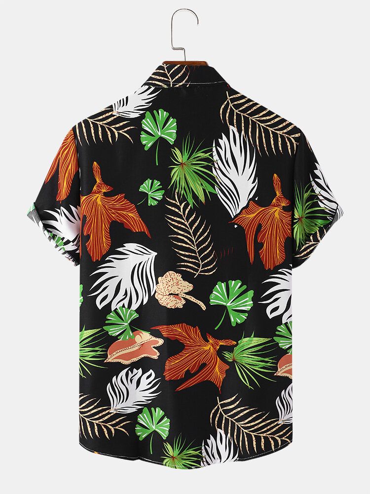 Mężczyźni Vintage Tropical Leaf Multi Color All Matched Short Sleeve Casual Shirts