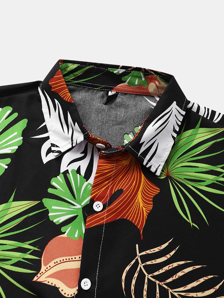 Mężczyźni Vintage Tropical Leaf Multi Color All Matched Short Sleeve Casual Shirts