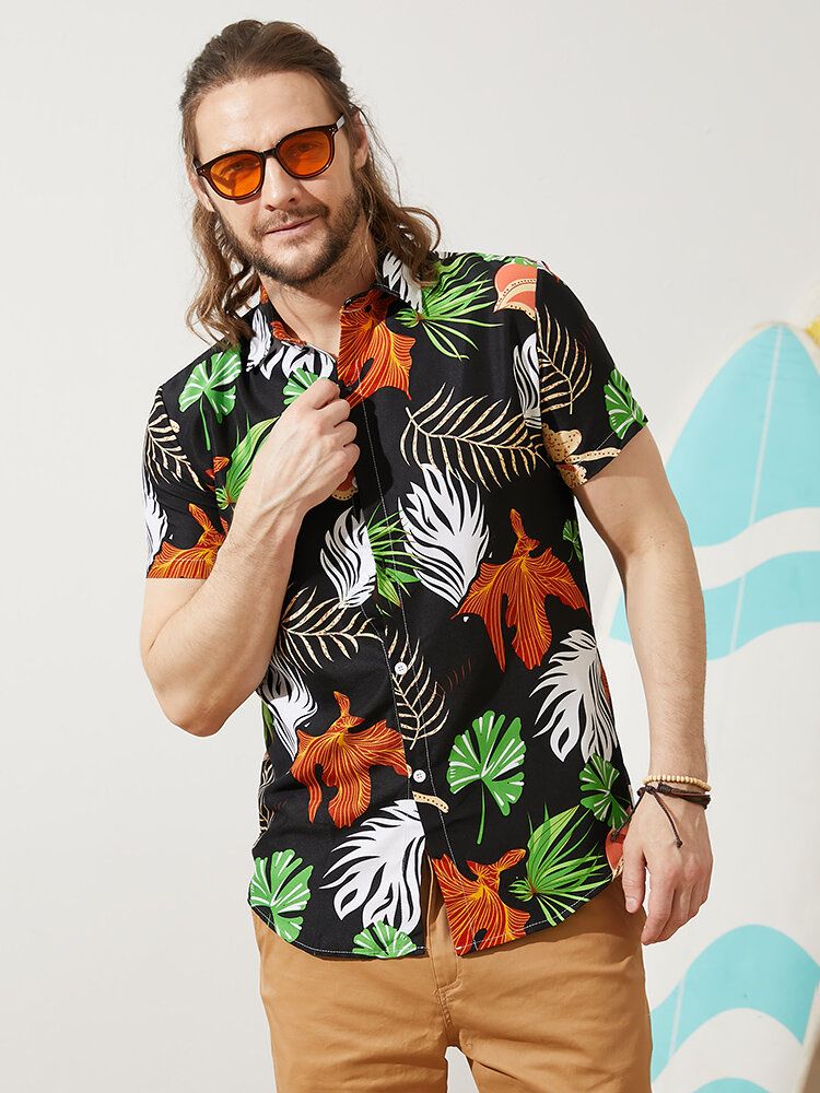 Mężczyźni Vintage Tropical Leaf Multi Color All Matched Short Sleeve Casual Shirts