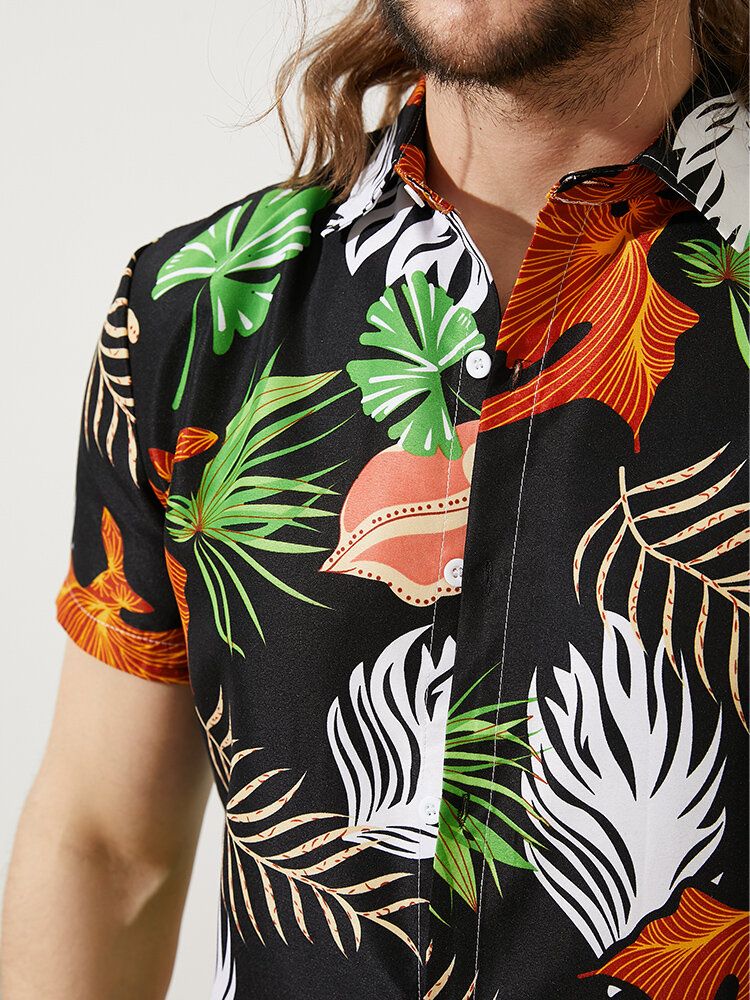 Mężczyźni Vintage Tropical Leaf Multi Color All Matched Short Sleeve Casual Shirts