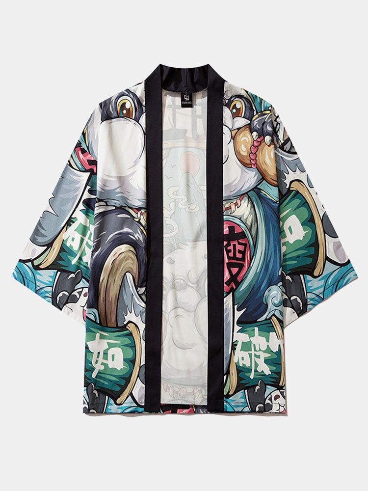 Męska Chińska Kreskówkowa Panda Z Otwartym Przodem Kimono