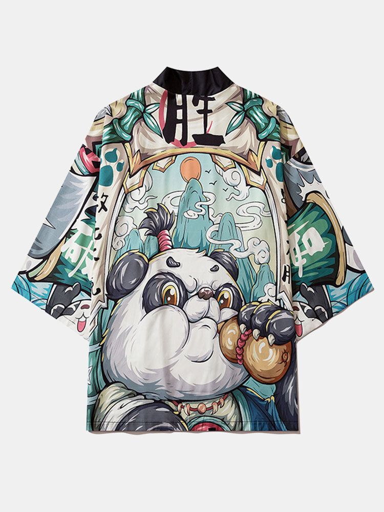 Męska Chińska Kreskówkowa Panda Z Otwartym Przodem Kimono