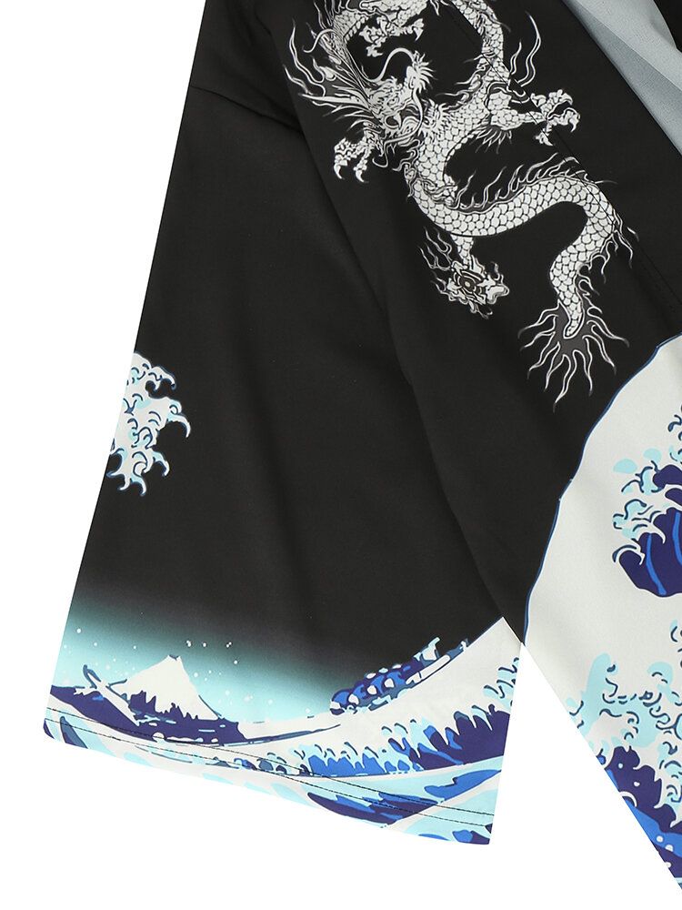 Męski Japoński Styl Wave Koi Ukiyoe Print Kimono Dwuczęściowe Stroje