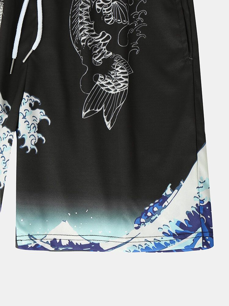 Męski Japoński Styl Wave Koi Ukiyoe Print Kimono Dwuczęściowe Stroje