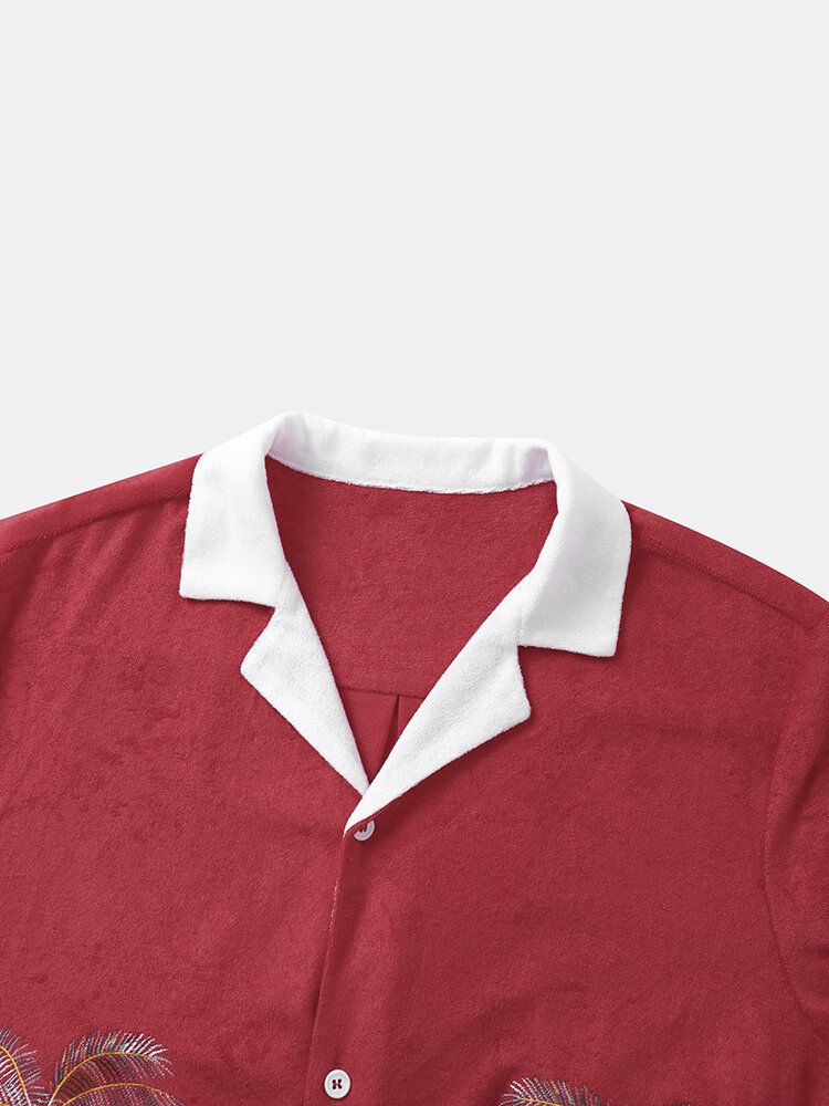 Męski Ręcznik Z Nadrukiem Drzewa Kokosowego Z Podwójnymi Kieszeniamirevere Collar Holiday Shirts