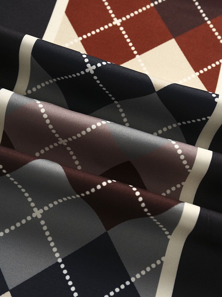 Męskie Argyle Geometryczny Patchwork Hem Mankiet Z Krótkim Rękawem Miękkie Wygodne Koszule