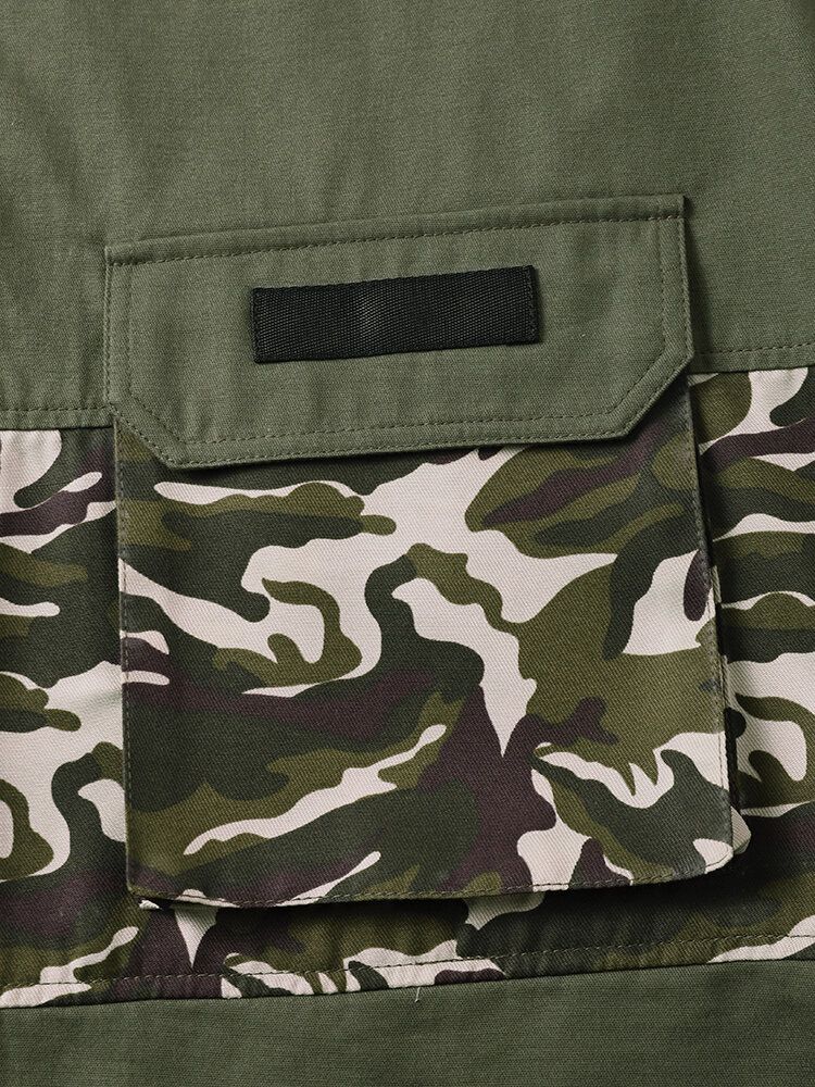 Męskie Camo Patchwork Utility Cargo Z Krótkim Rękawem Wszystkie Dopasowane Koszule Przyjazne Dla Skóry