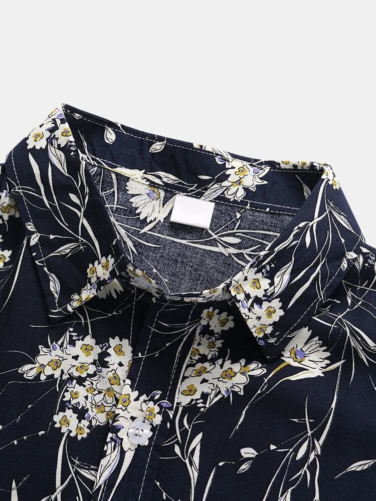 Męskie Ditsy Floral Print W Stylu Retro Oddychające Koszule Rekreacyjne Przyjazne Dla Skóry