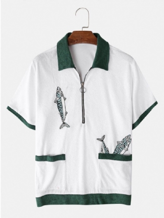 Męskie Frotte Fishing Haft Half Zip Ręcznik Cabana Shirts