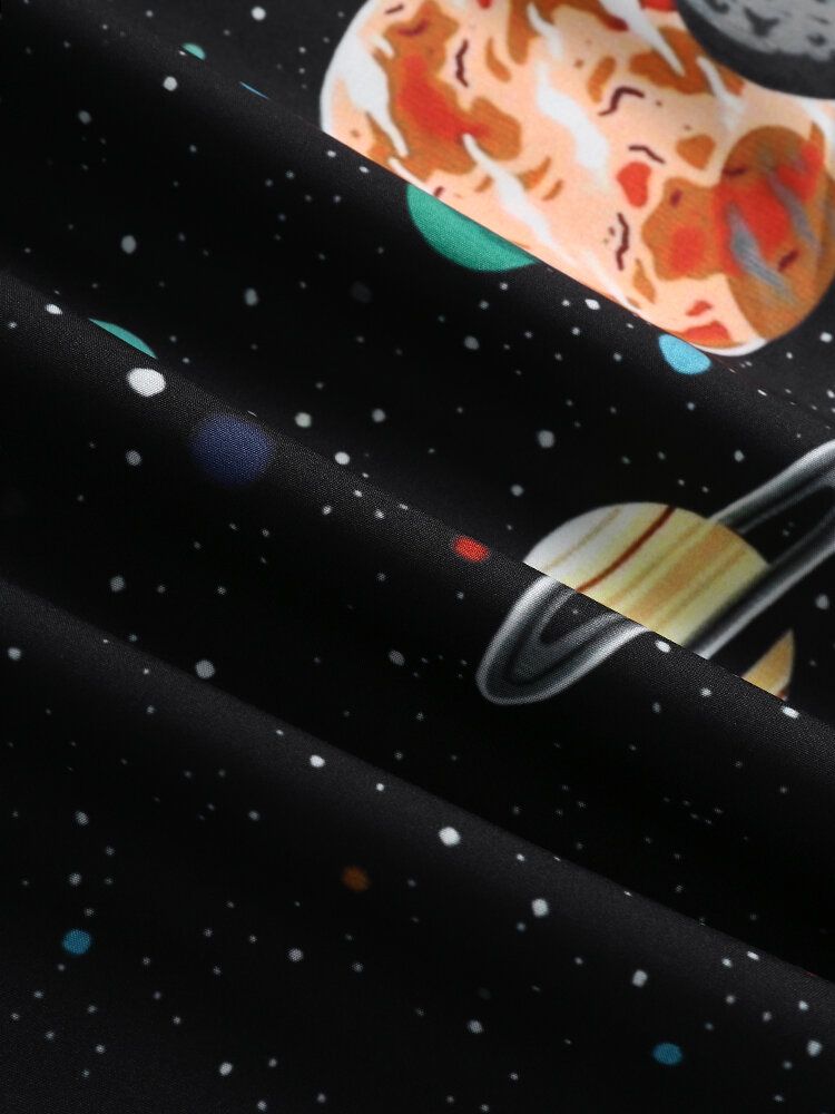 Męskie Galaxy Planet Print CZarne Koszule Z Klapami