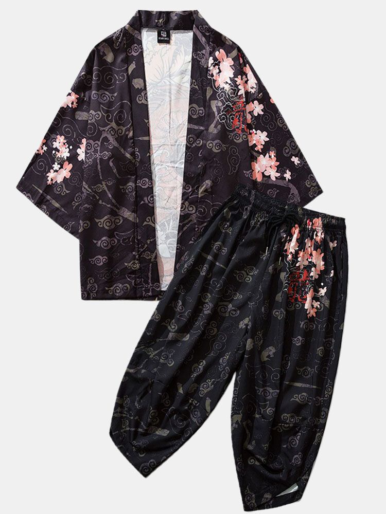 Męskie Kimono W Stylu Etnicznym Loong Gragon Print Elastyczny Pas Dwuczęściowe Stroje