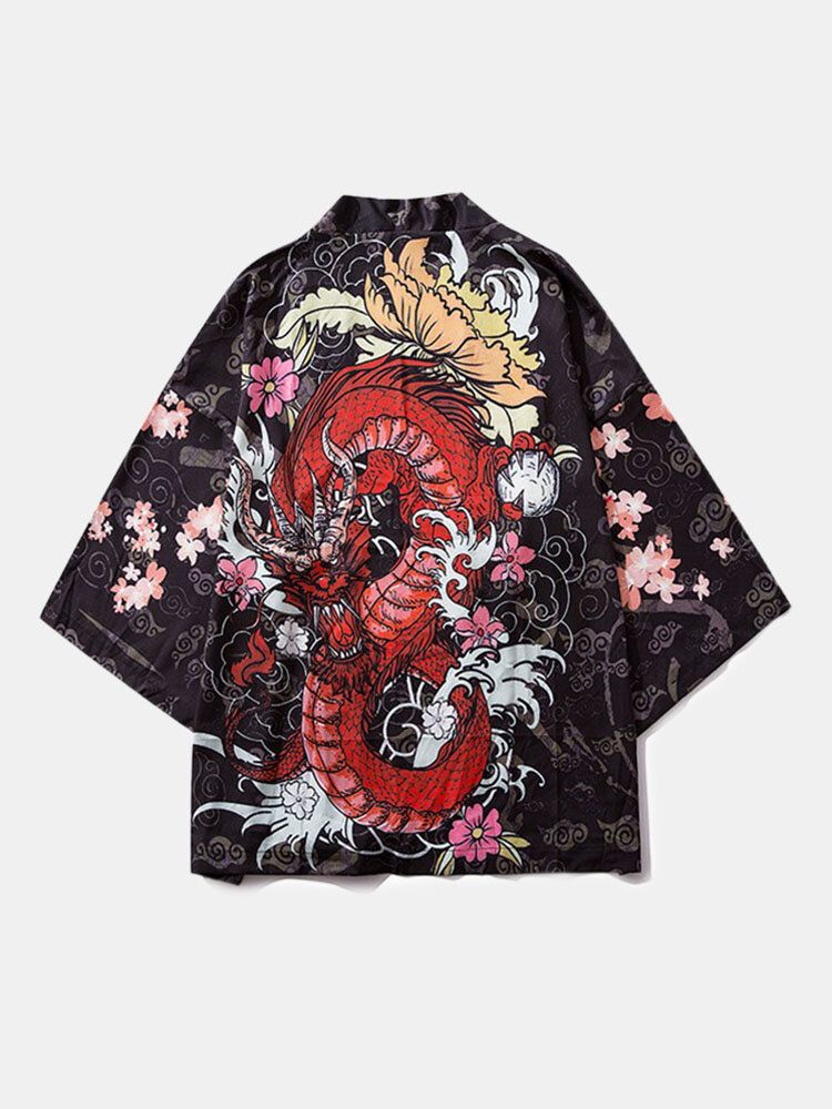 Męskie Kimono W Stylu Etnicznym Loong Gragon Print Elastyczny Pas Dwuczęściowe Stroje