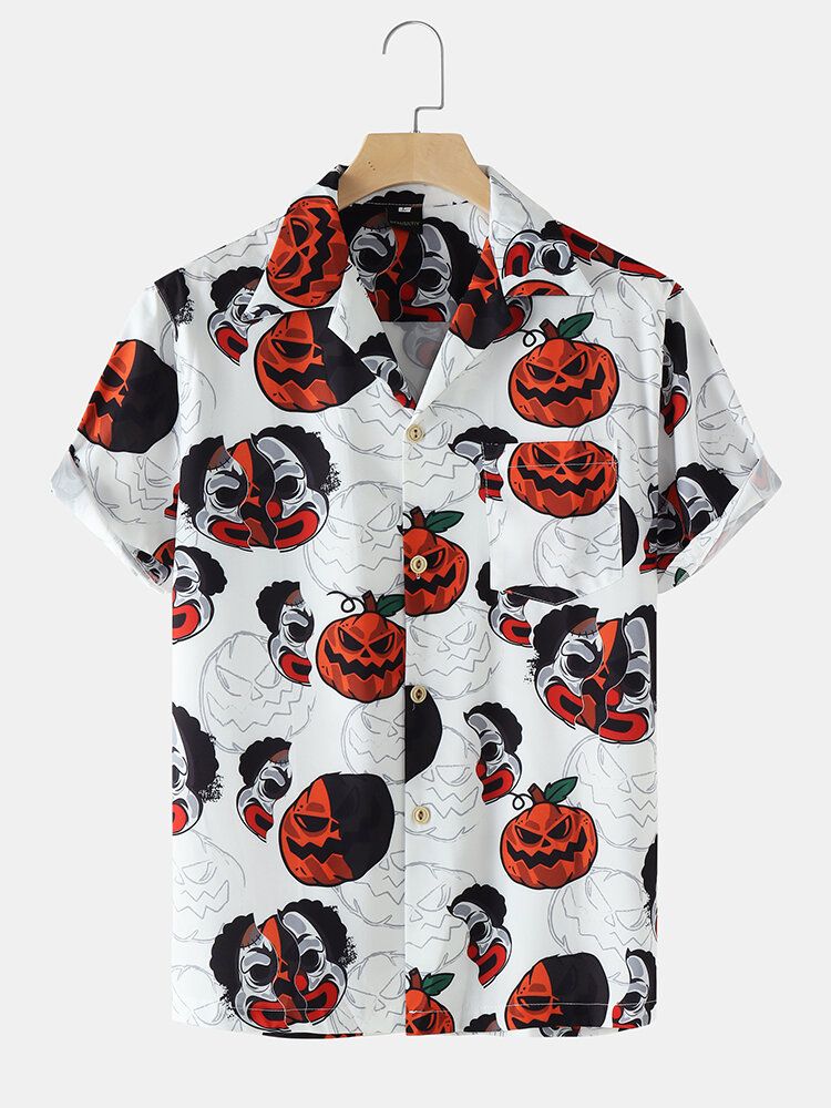 Męskie Street Funny Pumpkin Print Revere Collar Koszule