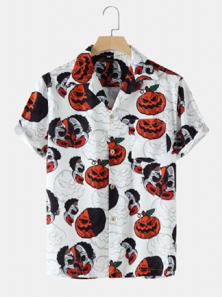 Męskie Street Funny Pumpkin Print Revere Collar Koszule