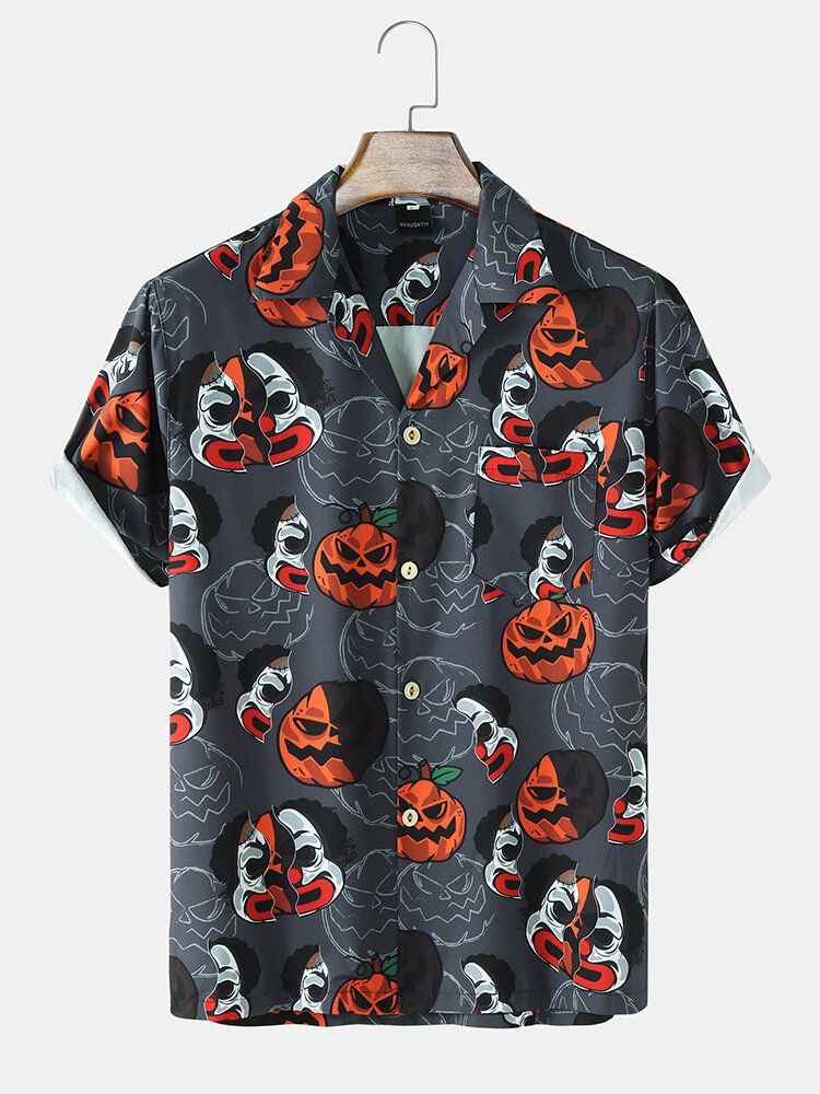 Męskie Street Funny Pumpkin Print Revere Collar Koszule