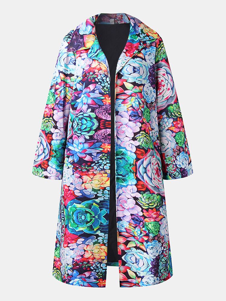 Kobiety Allover Floral Printed Długi Rękaw Casual Lapel Coat