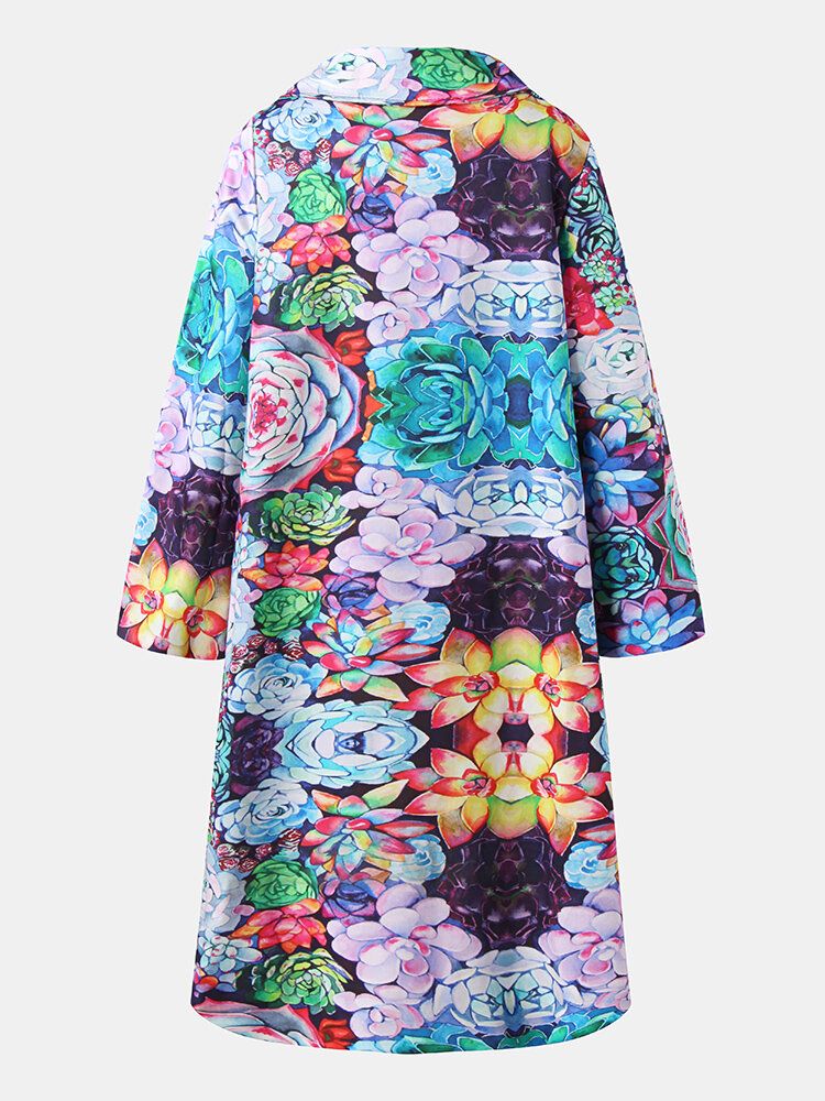 Kobiety Allover Floral Printed Długi Rękaw Casual Lapel Coat