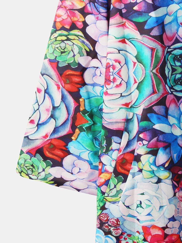 Kobiety Allover Floral Printed Długi Rękaw Casual Lapel Coat