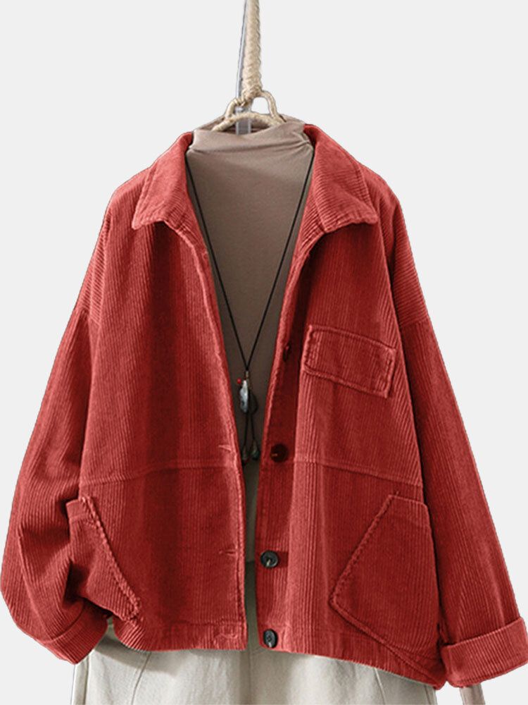 Sztruksowy Kołnierzyk Z Długim Rękawem Vintage Casual Coats For Women