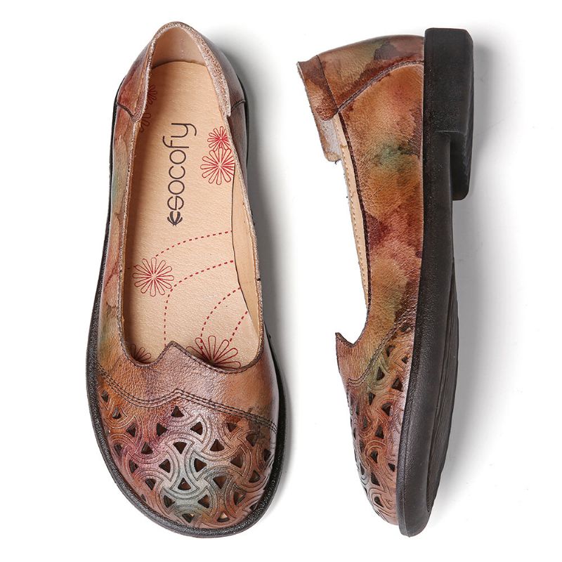 Bohemian Leather Hollow Tie Barwione Miękkie Casual Slip On Loafers Płaskie Buty