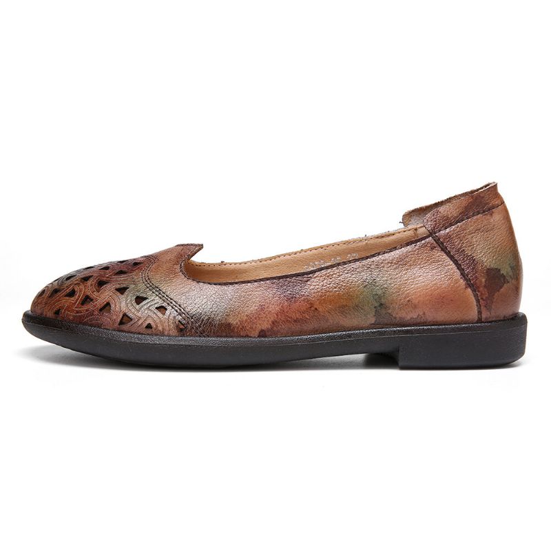 Bohemian Leather Hollow Tie Barwione Miękkie Casual Slip On Loafers Płaskie Buty