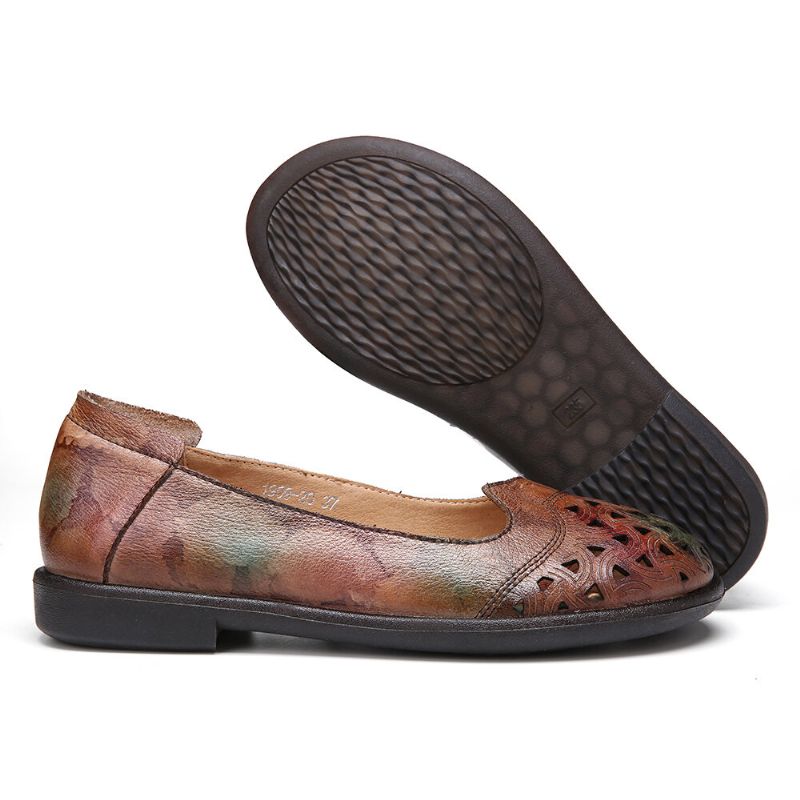 Bohemian Leather Hollow Tie Barwione Miękkie Casual Slip On Loafers Płaskie Buty