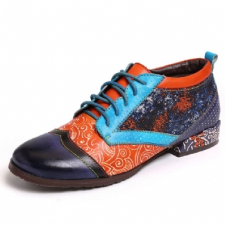 Bohemian Pattern Colorblock Oryginalne Skórzane Szwy Wygodne Płaskie Buty