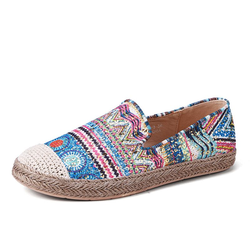 CZeski Wzór Hollow Out Mesh Cloth Wygodne Nadające Się Do Noszenia Slip On Casual Espadrille Płaskie Buty