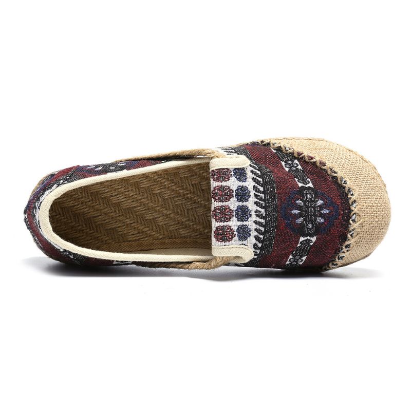 Damskie Lniane Słomkowe Wzór Casual Slip On Espadrille Płaskie Mokasyny