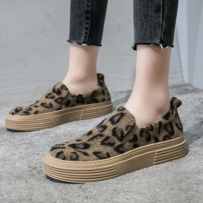 Kobiety Duży Rozmiar Leopard Suede Antypoślizgowe Wygodne Mieszkania Na Co Dzień