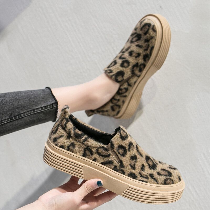 Kobiety Duży Rozmiar Leopard Suede Antypoślizgowe Wygodne Mieszkania Na Co Dzień