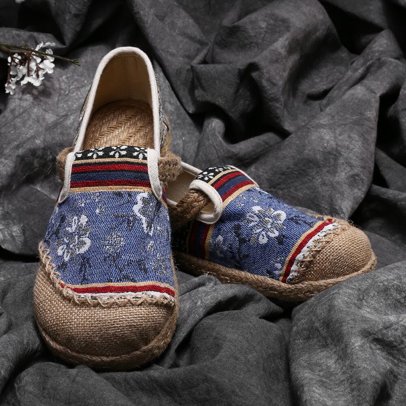 Kobiety Len Old Peking Printing Stricing Slip On Loafers