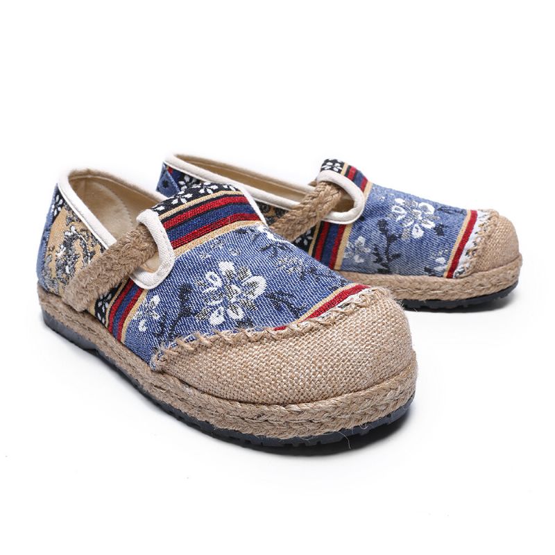 Kobiety Len Old Peking Printing Stricing Slip On Loafers