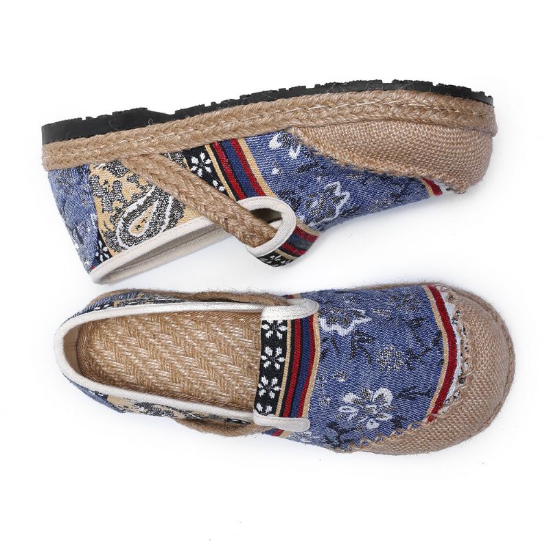 Kobiety Len Old Peking Printing Stricing Slip On Loafers