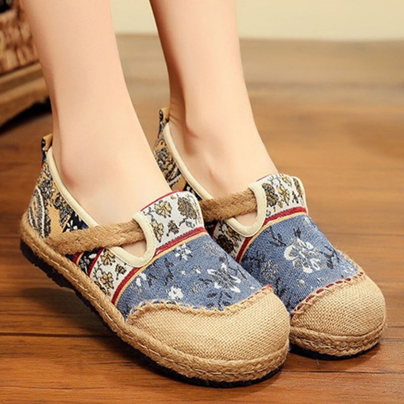 Kobiety Len Old Peking Printing Stricing Slip On Loafers