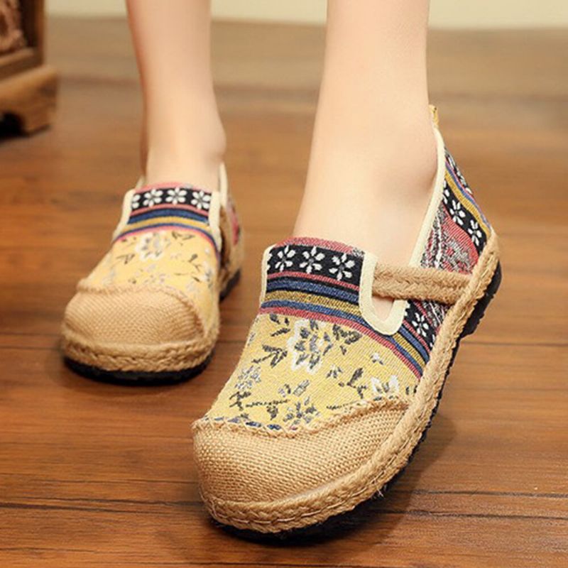 Kobiety Len Old Peking Printing Stricing Slip On Loafers