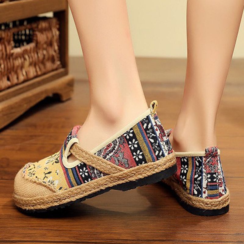 Kobiety Len Old Peking Printing Stricing Slip On Loafers