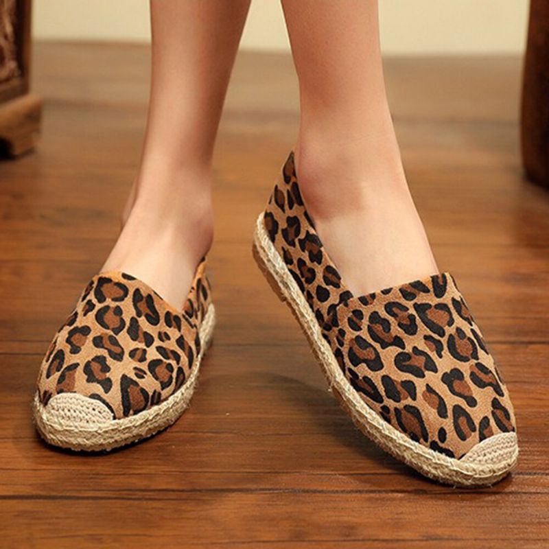 Kobiety Leopard Printing Wygodne Lekkie Na Co Dzień Slip On Espadrille Flats