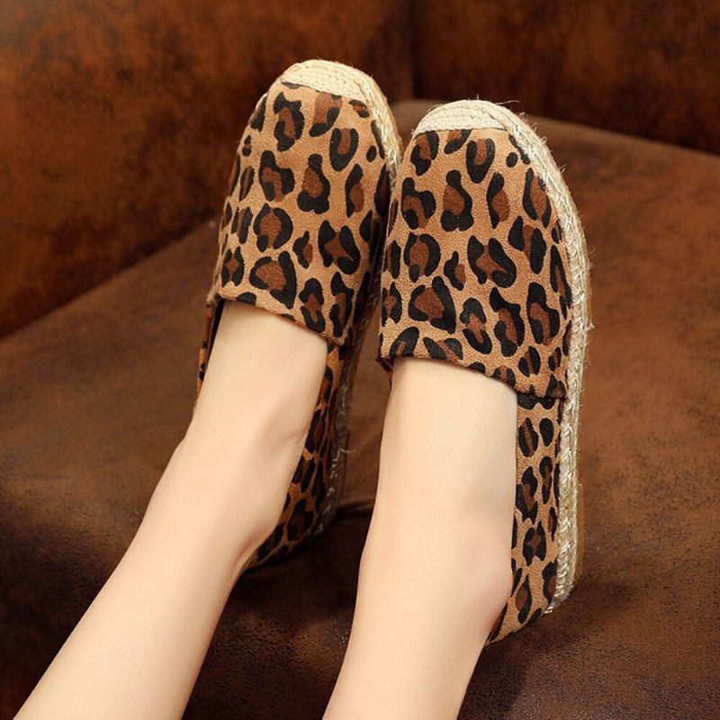 Kobiety Leopard Printing Wygodne Lekkie Na Co Dzień Slip On Espadrille Flats