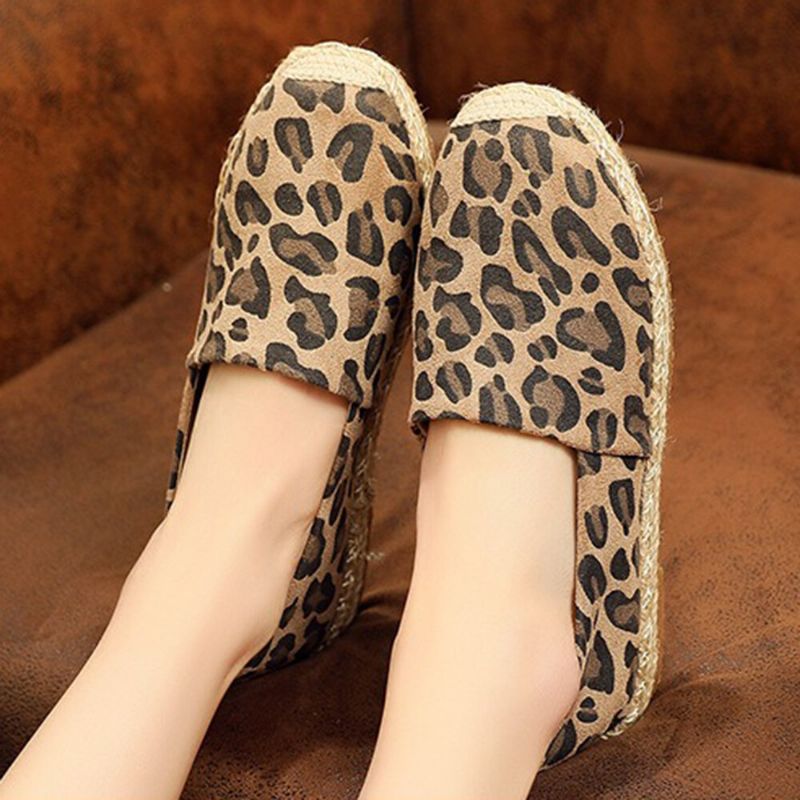 Kobiety Leopard Printing Wygodne Lekkie Na Co Dzień Slip On Espadrille Flats