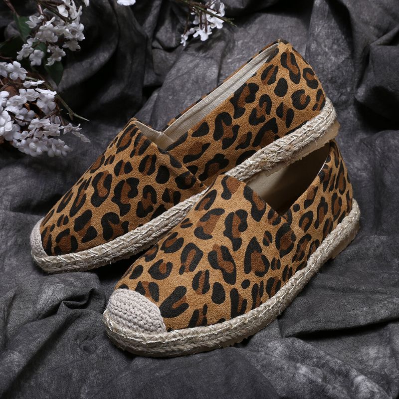 Kobiety Leopard Printing Wygodne Lekkie Na Co Dzień Slip On Espadrille Flats